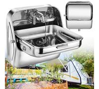 YXFAZPP RV Caravan or Boat Stainless Steel Hand Wash Basin Sink with Folded Faucet Van Camper Trailer Accessories (37 * 39 * 37.5cm)