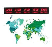 YXFAZPP World Time Zones Clock, 5 Time Zone Digital Led World Clock, Adjustable 3 Levels Brightness, Wall Clock for Hotel Airport Shopping Malls