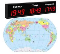 YXFAZPP World Time Zones Clock, Digital Multiple Time Zones Clock, 3/4/5 Cities World Time Clock, for Multinational Enterprises Hotels Office (Red 3City)