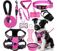 YXFDOYT No Pull Dog Harness Adjustable Collar & Leash Set - Dog Halter Harnesses Collapsible Bowls & Poop Bag Dispenser Muzzle ID Tags Toys Fits Small Medium Large Dogs (Pink-M)