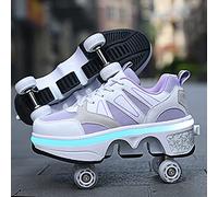 YXHUI Deformation Roller Shoes, Double-Row Deform Wheel Automatic And 7 Color Changing Light Bar Skating Shoes,Purple-EU38/UK4.5