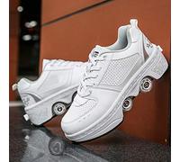 YXHUI Double-Row LED Deform Wheel 2 In 1 Removable Pulley Glow Skates Skating Deformation Automatic Walking Shoes Invisible Roller Skate,Silver(lowTop)-EU 38
