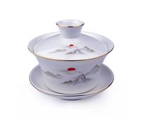 YXHUPOT Gaiwan White Porcelain Large teacup Sancai Tea Cup Set beauty pattern Lid Sun (9oz Medium)