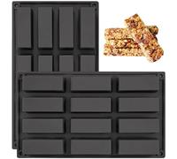 YXHZVON 2 Pieces Chocolate Bar Moulds, 12 Cavity Cereal Bar Moulds, Rectangular Silicone Mould for Truffle, Ganache, Muffin, Brownie, Cornbread, Cheesecake, Candle and Soap (Black)