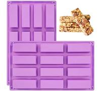 YXHZVON 2 Pieces Chocolate Bar Moulds, 12 Cavity Cereal Bar Moulds, Rectangular Silicone Mould for Truffle, Ganache, Muffin, Brownie, Cornbread, Cheesecake, Candle and Soap (Purple)