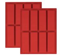YXHZVON 2 Pieces Silicone Cereal Bar Moulds, 8 Cavities Energy Bar Moulds, Large Rectangle Granola Bar for Truffle Ganache Muffin Brownie Cornbread Cheesecake and Soap (Red)