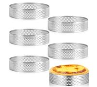 YXHZVON 6PCS Stainless Steel Tart Ring, Perforated Stainless Steel Baking Rings, Perforated Tart Ring, Heat-Resistant Cooking Ring for Cakes, Muffins & Mini Pizzas (8cm)