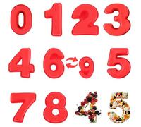 YXHZVON 9 PCS Number Cake Pans, 3D Large Silicone Numbers Cake Molds, DIY Baking Cake Forms, Non-Stick Cake Pans for Birthday and Anniversary (0-8, Red)