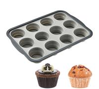 YXHZVON Foldable Muffin Baking Mould, Muffin Mould Silicone for 12 Muffins Standard Size, BPA-Free, Non-Stick Cupcake Moulds for Muffins, Cupcakes, Egg Bites (Grey)
