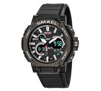 Yxian Business Mens Sports Watch Outdoor Multifunction Digital Analog Electronic Watches Metal Shell Plastic Strap Waterproof Dual Time Luminous Pointer Back Light Alarm Wristwatch (Black)