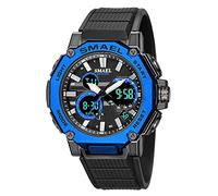 Yxian Business Mens Sports Watch Outdoor Multifunction Digital Analog Electronic Watches Metal Shell Plastic Strap Waterproof Dual Time Luminous Pointer Back Light Alarm Wristwatch (Black Blue)