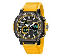 Yxian Business Mens Sports Watch Outdoor Multifunction Digital Analog Electronic Watches Metal Shell Plastic Strap Waterproof Dual Time Luminous Pointer Back Light Alarm Wristwatch (Orange)