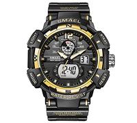 Yxian Mens Digital Cool Watch 50M Waterproof Sports Watch Dual Time Electronic Analog Watch Alarm Mode Luminous Display Fashion Wrist Watches for Womens (Black Gold)
