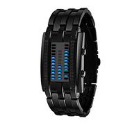 Yxian Men's/Ladies' Watches Stylish Simplicity Hybrid Single Binary Digital Watch LED Lights Rectangular Dial Stainless Steel Casual Watch (Female Black)