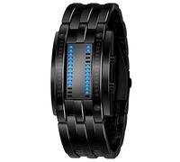 Yxian Men's/Ladies' Watches Stylish Simplicity Hybrid Single Binary Digital Watch LED Lights Rectangular Dial Stainless Steel Casual Watch (Male Black)