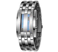 Yxian Men's/Ladies' Watches Stylish Simplicity Hybrid Single Binary Digital Watch LED Lights Rectangular Dial Stainless Steel Casual Watch (Male Silver)