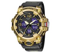 Yxian Mens Womens Watch Multifunctional Digital Watch Waterproof Electronic Watch Alarm Dual Time 12/24 Hours Fashion Leisure Student Sport Watch (Black Gold)