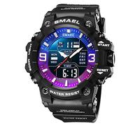 Yxian New Mens Digital Watch 50M Waterproof Multifunction Electronic Watch LED Luminous Dual Time Digital Analog Watch Alarm Mode Sports Student Wrist Watch (Colorful Purple Blue)