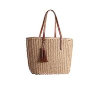 YXILEE Large Straw Bags For Women | Straw Travel Beach Totes Bag M Woven Summer Tote Handmade Shoulder Bag Handbag, Khaki, XL