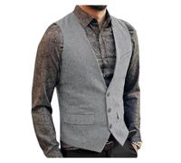 YXINAER Waistcoats for Men Deep V-Neck Suit Vests Classical Formal Business Herringbone Wood Waistcoat Slim Fit for Wedding(Silver,XL)