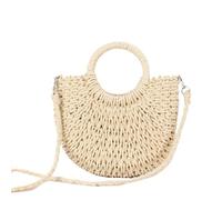 YXINAER Women's Knitted Shoulder Bag Half-Round Rattan Woven Straw Bag Summer Women Messenger Crossbody Bags Girls Small Beach Handbag(Beige)