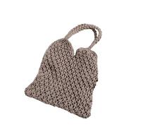 YXINAER Women's Knitted Shoulder Bag Hand-Woven Straw Bag Women Handmade Hollow Handbag Female Rattan Shoulder Bag Big Capacity Summer Casual Travel Beach Tote Purse(Grey)