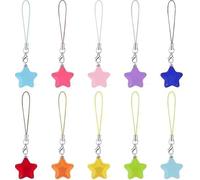 Yxinjy 10Pcs Multicolour Cute Small Phone Charm Star Strap Aesthetic String Keychain Lanyard String Cell Phone Charm Decor, Car Keychain for Bag Camera Pendants
