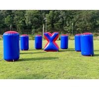 YXJKKL Inflatable Air Bunker Set with Pump for Paintball, Airsoft, Archery Tag, Laser Tag, Soft Foam Dart Toy Rifle, Water Gun (8 Pieces,Blue and Red)
