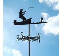YXKJHH Weathervane- Fisherman Fish Stainless Steel Weather Vane with Ground Spike And Wall Fixing, Direction Indicator for Farm Yard Garden Gazebo Decorations,Fishing