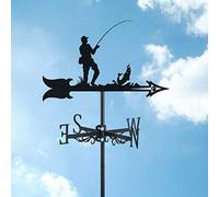YXKJHH Weathervane- Fisherman Fish Stainless Steel Weather Vane with Ground Spike And Wall Fixing, Direction Indicator for Farm Yard Garden Gazebo Decorations,Angler
