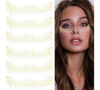 YXL 6PCS Glitter Freckles Face Tattoo, Festival Glitter for Face, Waterproof Face Stickers,Sparkle Freckles for Women Festival Makeup Rave Accessories,Gold Style 4