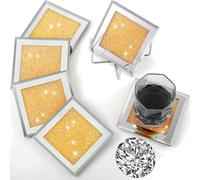 YXL Coasters Set of 4, Crushed Diamond Mirror, Square Mirror Coasters for Decorating Your Kitchen, Restaurant, Bar, Dining Table