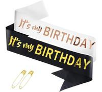 YXL It's My Birthday Sash for Women Girls, 2 Pack Black and White Happy Birthday Sash, Elegant Birthday Accessories