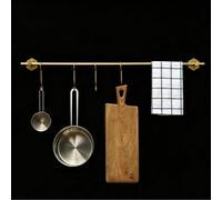 YXLLGS Brass Wall Mounted Kitchen Rail Pot Rack with 5 Hooks, Heavy Duty Utensil Hanging Bar Storage Organizer for Kitchen, Bathroom & Living Room(40cm/15in)