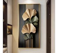 YXLLGS Modern Wall Art, Entrance Hall Painting, Abstract Wall Art, 3D Ginkgo Leaf, Crystal Porcelain, for Living Room Bedroom Hallway(Gold,40x80cm/15x31in)