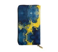 YXLymxDAMAI Blue Starry Sky Premium Leather Wallet - Stylish Long Wallet with Zipper Closure, Ideal Wallets for Daily Use, Blue And Yellow Ink Wash, One Size
