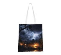YXLymxDAMAI Dopamine roundel Tote Bag for Women - Reusable Grocery Shopping Cloth Bag Perfect for Shopping and Everyday, A Night of Lightning and Thunder, One Size