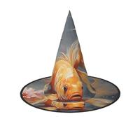 YXLymxDAMAI Golden Fish Halloween Witch Hat - Black Witch Hat Suitable for Halloween Costume Parties and Role-Playing