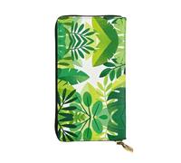 YXLymxDAMAI Light colored oil painting Premium Leather Wallet - Stylish Long Wallet with Zipper Closure, Ideal Wallets for Daily Use, Green Leaves, One Size