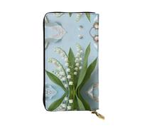 YXLymxDAMAI Red and White Grid Premium Leather Wallet - Stylish Long Wallet with Zipper Closure, Ideal Wallets for Daily Use, Lily Of The Valley And Pearl, One Size