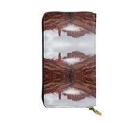 YXLymxDAMAI Red and White Grid Premium Leather Wallet - Stylish Long Wallet with Zipper Closure, Ideal Wallets for Daily Use, Mountain Range, One Size