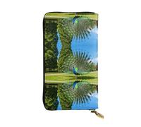 YXLymxDAMAI Red and White Grid Premium Leather Wallet - Stylish Long Wallet with Zipper Closure, Ideal Wallets for Daily Use, Peacock Spreading Its Tail, One Size