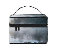 YXLymxDAMAI Red and White Grid Travel Makeup Bag - Fashionable Cosmetic Pouch with Large Capacity for Travel, Gym and Camping, Raindrops Enter The Lake, One Size