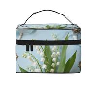 YXLymxDAMAI Red and White Grid Travel Makeup Bag - Fashionable Cosmetic Pouch with Large Capacity for Travel, Gym and Camping, Lily Of The Valley And Pearl, One Size