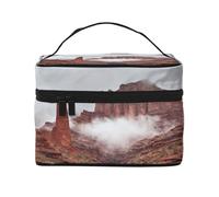 YXLymxDAMAI Red and White Grid Travel Makeup Bag - Fashionable Cosmetic Pouch with Large Capacity for Travel, Gym and Camping, Mountain Range, One Size