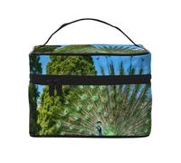 YXLymxDAMAI Red and White Grid Travel Makeup Bag - Fashionable Cosmetic Pouch with Large Capacity for Travel, Gym and Camping, Peacock Spreading Its Tail, One Size