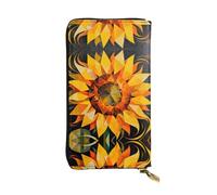 YXLymxDAMAI Vintage Red Rose Premium Leather Wallet - Stylish Long Wallet with Zipper Closure, Ideal Wallets for Daily Use, Sunflower, One Size