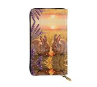 YXLymxDAMAI Vintage Red Rose Premium Leather Wallet - Stylish Long Wallet with Zipper Closure, Ideal Wallets for Daily Use, Two Rabbits, One Size