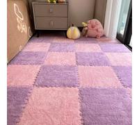 YXMaoYi 12Pcs Interlocking Carpet Tiles - Plush Foam Puzzle Floor Mats Fluffy Soft Rug Squares Non Slip Cuttable Protective Flooring for Bedroom Living Room Playroom Tatami Bedside (Pink+purple)