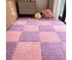 YXMaoYi 12Pcs Interlocking Carpet Tiles - Plush Foam Puzzle Floor Mats Fluffy Soft Rug Squares Non Slip Cuttable Protective Flooring for Bedroom Living Room Playroom Tatami Bedside (Pink+purple)